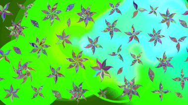 Yeşil renkli Asya tekstili. Raster illüstrasyonu. Suluboya çiçekli çiçek deseni.