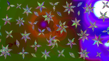 El yapımı çiçek ve bitki koleksiyonu. Raster illüstrasyonu. Raster illüstrasyonu. Şirin karalamalı çiçek desenli çizim. Çizim biçimi yeşil renklerde.