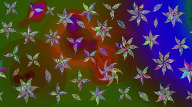 Vadinin yeşil renkli çiçekleri. Soyut etnik raster çizim kalıbı. Çiçekler..