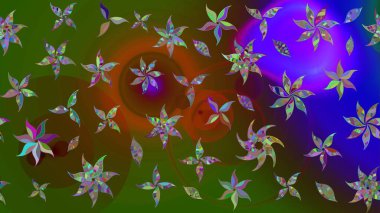 Güzel kumaş deseni. Renkli Yaz Temalı eskiz kalıbı. Raster Illustrasyon 'daki Çiçek Deseni' nin son moda çizimi. Düz Çiçek Elementleri Tasarımı.