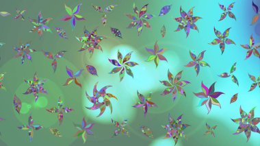 Tropik çiçek desenleri. Yeşil renkli çiçekler. Raster illüstrasyonu.