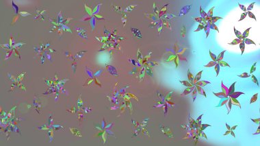 Düz Çiçek Elementleri Tasarımı. Süslü kumaş deseni. Raster illüstrasyonundaki çiçek desenli çizim. Renkli Bahar Teması çizim şablonu.