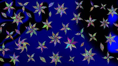 Raster illüstrasyonundaki çiçek desenli çizim. Renkli Yaz Temalı eskiz kalıbı. Düz Çiçek Elementleri Tasarımı. Mavi renkte çiçekler.