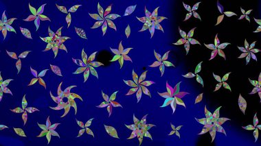 Düz Çiçek Elementleri Tasarımı. Mavi renkli çiçekler. Raster illüstrasyonundaki çiçek desenli çizim. Renkli Bahar Teması çizim şablonu.