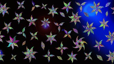 Yumuşak, bahar çiçekleri siyah renklerde. Çiçek ve yapraklı karalama şeklinde Raster çiçek deseni. Raster illüstrasyonu.