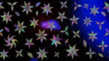 Siyah renkli bitkilerden oluşan parlak çiçekli çizim deseni.