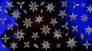 Çiçeksel fantezi tasarımı ve parlak bir arka plan çizimi. Düz Çiçek Elementleri Tasarımı. Renkli Bahar Teması çizim şablonu.