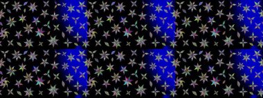 Patlayan çiçekler soyut olarak yerleştirilmiş. Yumuşak, bahar çiçekleri siyah renklerde. Raster deseni. Raster illüstrasyonu.