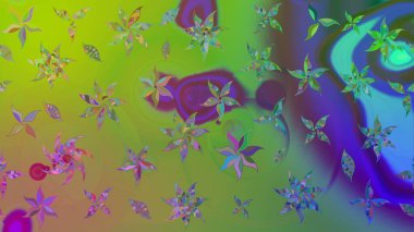 Raster illüstrasyonu. Çiçekler, dallar, bitkiler ve çiçekler. Güzel kumaş deseni. El çizimi.