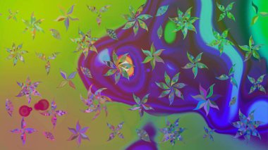 Suluboya çiçekli çiçek deseni. Yeşil renkte güzel bir tekstil. Raster illüstrasyonu.