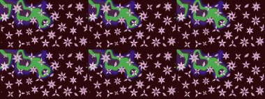 Çocuksu tasarım. Elle çizilmiş çiçek desenli Raster çizimi. Kahverengi arka planda. Tekstil, kumaş, ambalaj, hatıra defteri için güzel çiçek arkaplanı..