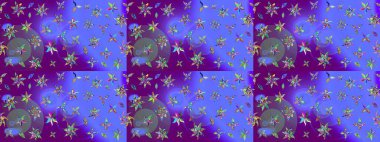 Çiçekli zambakların eskiz geçmişi. Parlak çiçekli kolaj çiçek moru. Çiçek tasarımı için inanılmaz kolaj cennet tarzı..