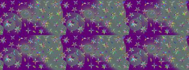 Küçük çiçekli yay deseni çiz. Raster illüstrasyonu. Suluboya tarzında mor renkler üzerine.