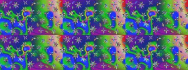 Yumuşak, yeşil renkli yaz çiçekleri. Çiçekli karalama şeklinde Raster çiçek deseni. Raster illüstrasyonu.