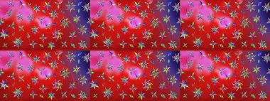 Renkli Bahar Teması eskiz kalıbı. Düz Çiçek Elementleri Tasarımı. Kırmızı renkte çiçekler. Raster illüstrasyonunda çiçek deseni çizimi.