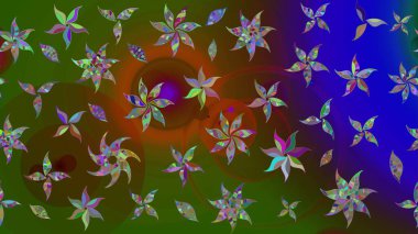 Asya tekstil tarzında. Yeşil renkli çiçekler. Çiçek desenli çizim. Raster illüstrasyonu. Raster illüstrasyonu.