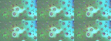 Tropik çiçek desenleri. Yeşil renkli çiçekler. Raster illüstrasyonu.