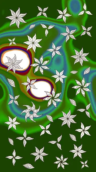 Raster illüstrasyonu. Çiçek ve yapraklı karalama şeklinde Raster çiçek deseni. Yumuşak, yeşil renkte bahar çiçekleri.