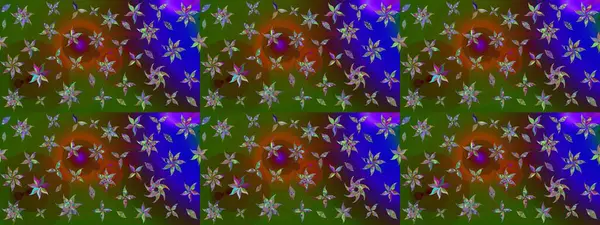 Üzerinde gelincikler ve vadi zambakları olan renkli çiçek desenli nakış deseni. Tekstil tasarımı için yeşil renkli geleneksel halk çiçekleri buketi.