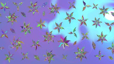 Yumuşak, mor renkte bahar çiçekleri. Raster illüstrasyonu. Yaprak ve çiçeklerin suluboya resmi, menekşe renkleri üzerine çizim şekli.