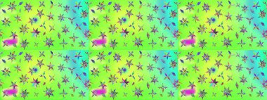 Yeşil renkli bitkilerden oluşan parlak çiçekli çizim deseni.