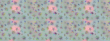 Gri renklerde. Soyut çiçek çizim kalıbı arka planı. Raster deseni. Raster illüstrasyonu. Küçük çiçekte sevimli çiçek deseni var..