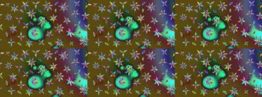 Düz Çiçek Elementleri Tasarımı. Renkli Yaz Temalı eskiz kalıbı. Yeşil renkli çiçekler. Raster illüstrasyonunda çiçek deseni çizimi.