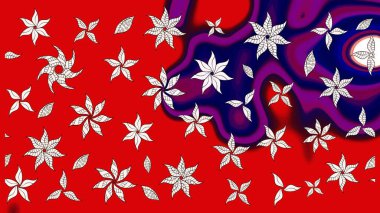 Düz Çiçek Elementleri Tasarımı. Güzel kumaş deseni. Raster Illustrasyon 'daki Çiçek Deseni' nin son moda çizimi. Renkli Yaz Teması çizim şablonu.