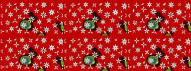 Çiçek desenli çizim. Raster illüstrasyonu. Kırmızı renkte Asyalı tekstil.