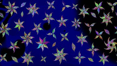 El çizimi, soyut ve süslü elementler. Yaz çiçekleri teması. Klasik çiçekler. Mavi renkler. Suluboya resim taklit Raster illüstrasyonu.