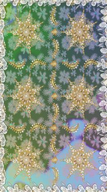 Düz elle çizilmiş klasik koleksiyon. Altın elementlerle yeşil renklerde altın desen. Arkaplan, kumaş, altın duvar kağıdı. Raster altın pürüzsüz desen.