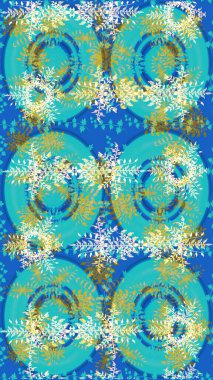 Raster illüstrasyonu. Şirin çiçekli eskiz deseni ve mavi, nötr ve yeşil renkli yapraklar, suluboya çiçek deseni, duvar kağıdı, kart veya kumaş için fayanslı.