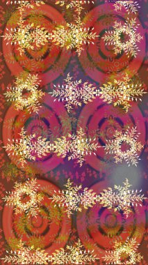 Yüzey için tekrarlanan doku, ambalaj kağıdı kahverengi, pembe ve turuncu renkli kar tanesi. Kış kar taneleri, raster arka plan.