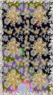 Gri renklerdeki altın elementler. Barok tarzında kusursuz bir doğulu süsü. Geleneksel klasik raster altın pürüzsüz desen.