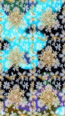 Barok tarzında kusursuz bir doğulu süsü. Altın elementlerle nötr renklerde altın desen. Geleneksel klasik altın desen. Raster doğulu süsü.