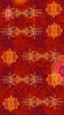 Suluboya çiçekli çiçek deseni. Raster illüstrasyonu. Kırmızı, turuncu ve mor renkli güzel tekstil..