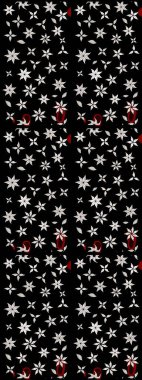 Küçük çiçekteki sevimli çiçek deseni. Raster illüstrasyonu. Siyah renklerde. Soyut çiçek çizim kalıbı arka planı. Raster deseni.