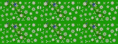 Çiçek desenli çizim. Raster illüstrasyonu. Asya tekstil tarzında. Yeşil renkli çiçekler. Renkli Bahar Teması eskiz kalıbı. Düz Çiçek Elementleri Tasarımı.