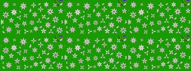 Yeşil renkli şirin çiçek deseni. Raster Modaya uygun kumaş deseni. Renkli Bahar Teması eskiz kalıbı. Düz Çiçek Elementleri Tasarımı.