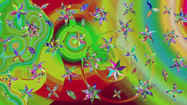 Raster illüstrasyonundaki çiçek desenli çizim. Yeşil renkte çiçekler.