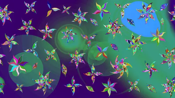 Çiçekli karalama şeklinde Raster çiçek deseni. Mavi renkli çiçekler. Yumuşak, bahar çiçekli arka plan.