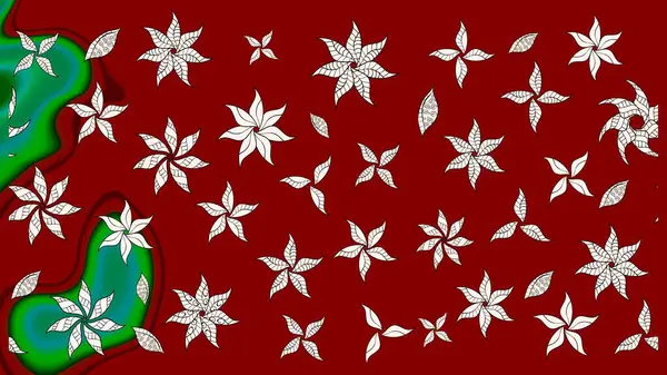 Raster illüstrasyonu. Kırmızı renkte çiçekler. Tropikal çizim çiçek deseni.