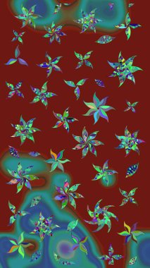 Kırmızı renkte etnik çiçeklerle süslenmiş zarif bir eskiz şekli. Raster Çiçek İllüstrasyonu güzel tekstil..