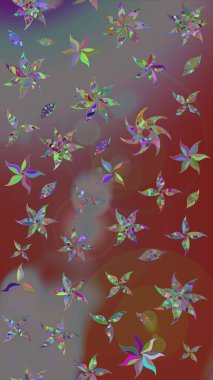 Nakış desenli çiçek deseni. Parmak izi, kumaş, duvar kâğıdı, tekstil için raster dokusu. Renkli grunge soyut arkaplanı colokahverengi çiçeklerle zenginleştirir.