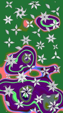 Raster illüstrasyonu. El çizimi. Çiçekli, yapraklı, çiçek desenli çizim..