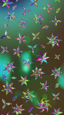 El çizimi çiçek unsurları olan soyut çizim raster deseni. Çiçekli ipek eşarp. 1950-1960 motifleri. Retro tekstil tasarım koleksiyonu. Yeşil yeşile.