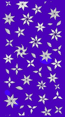 Raster illüstrasyonu. Çiçek desenli çizim. Raster illüstrasyonu. Mor renkli çiçekler. Asya tekstil tarzında.