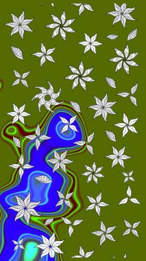 Parlak çiçekli yeşil renkler üzerine soyut çizim deseni. Küçük çiçekte hoş bir çiçek deseni var. Çiçek elementli zarif raster dokusu..