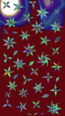 Kırmızı renkte çiçekler. El çizimi çiçekli soyut çizim kalıbı. Raster illüstrasyonu.