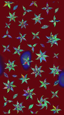 Eski usul. Eskiz geçmişi. Renkli desenli eskiz deseni, kırmızı çiçekler ve dekoratif elementlerle. Kumaş, tekstil, duvar kağıdı baskısı için. Raster illüstrasyonu.